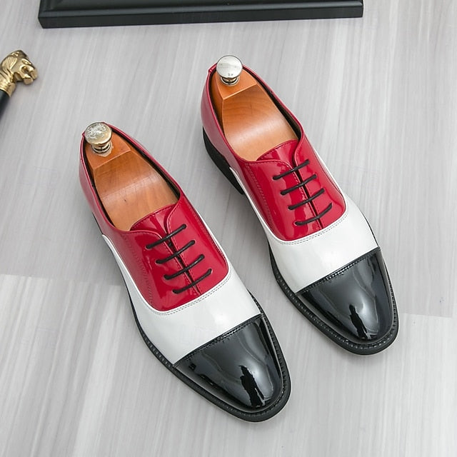 Polished Men's White Shoes Blue with and Oxford