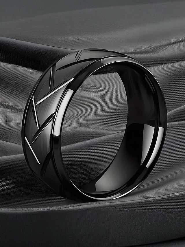 – Modern Steel Pattern Geometric Men's Rings Stainless