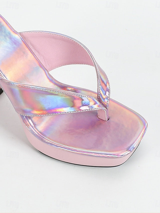 Women's with Heels Chunky Iridescent Open-Toe Block Pink