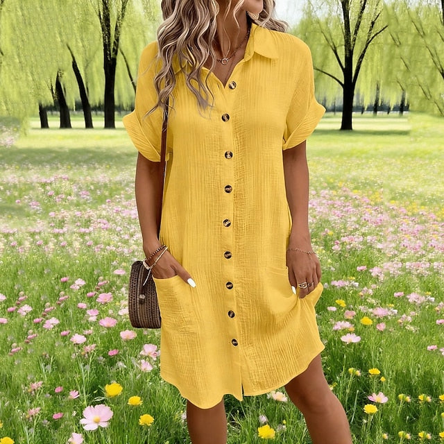 Women's Mini Dress Shirt Dress Cotton Linen Dress Fashion