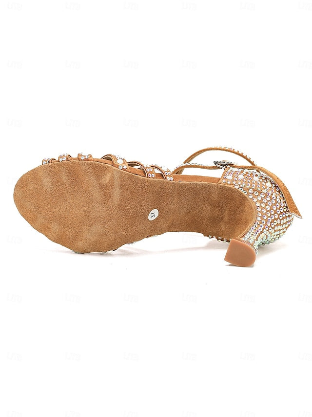 Latin High Tan Heel Rhinestone-Embellished with Dance Sandals
