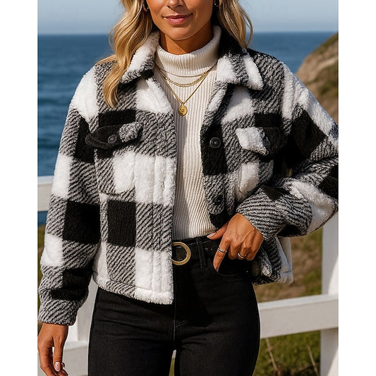 Women's Winter Coat Polar Fleece Jacket Buttons Long Sleeve