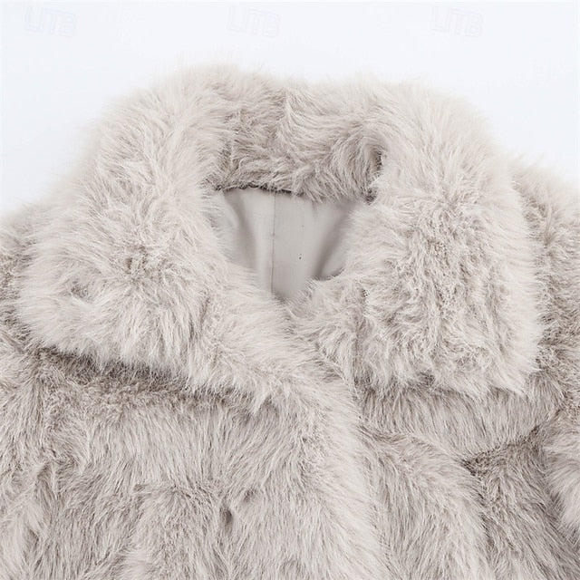 Women's Buttons Faux Furs Comfortable Warm Fur Coat