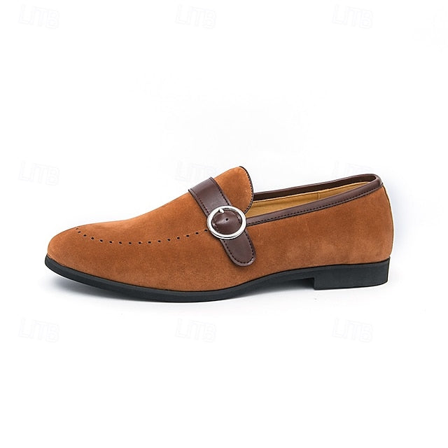 Loafers Faux Suede Buckle with Men's Brown Slip-On Strap