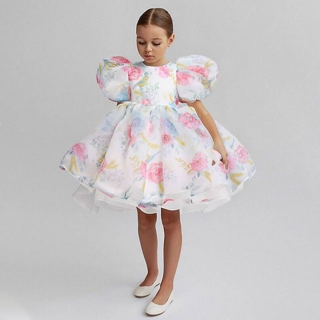 Color Dress Solid Girl Party Girls' Flower Kids