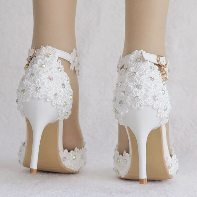 Lace Heel High Shoes Pointed Women's Bridal Wedding