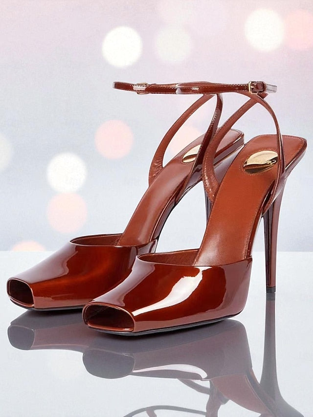 Green - Peep Dark High Women's Heels Patent Leather Toe