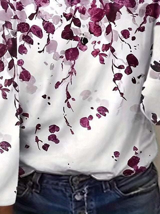 Women's T Shirt Floral Fashion Modern Long Sleeve Crew Neck