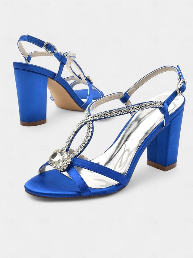 Blue Elegant – Royal Rhinestone Women's Satin Sandals