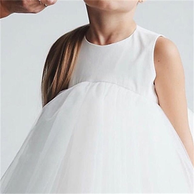 Mesh Wedding Solid Sleeveless Color Party Girls' Dress Kids
