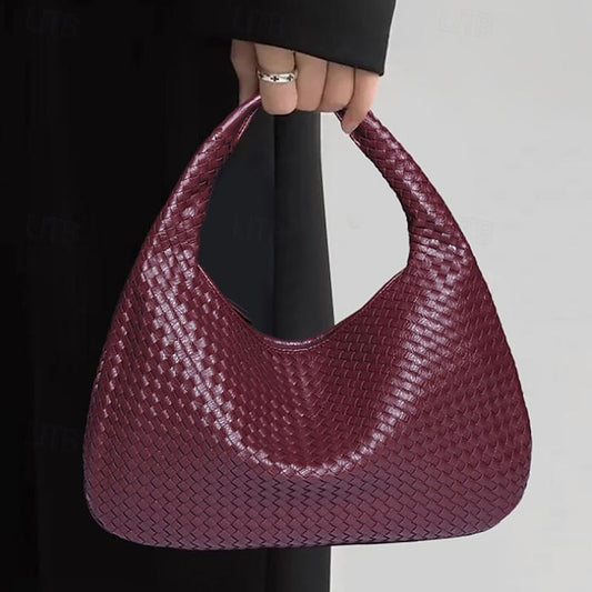Woven Bag Faux – Burgundy Leather Hobo Women's Chic