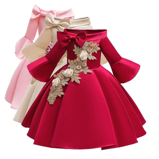 Formal Sleeve Party 3/4 Floral Kids Dress Length Girls'