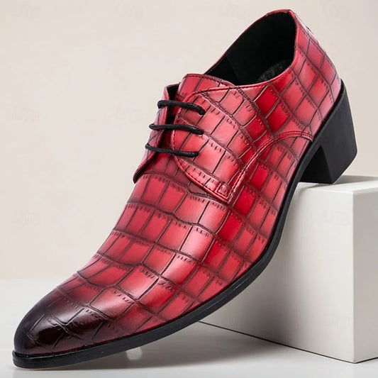 Pattern Red Shoes Men's  – Faux Crocodile Leather