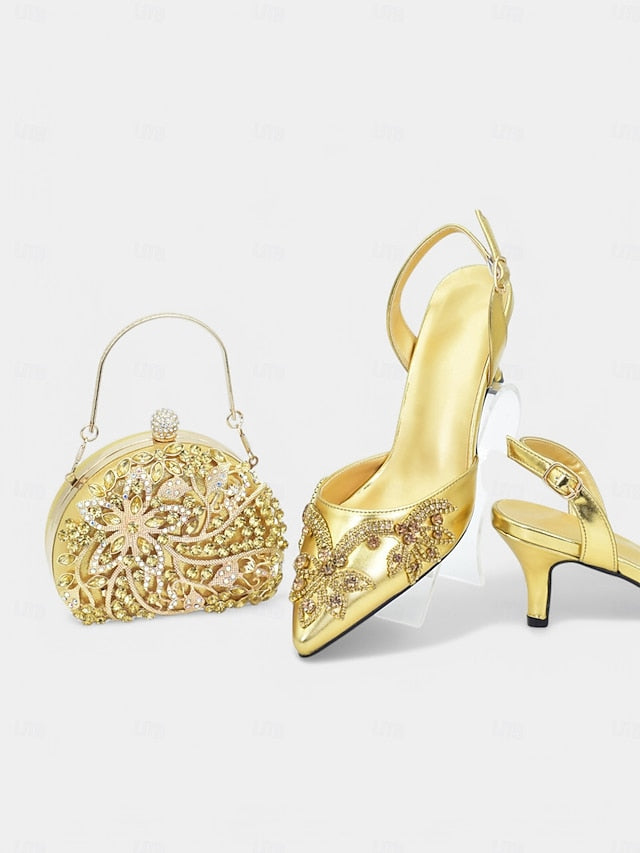 Gold Embellished Heels Matching with – Slingback Handbag