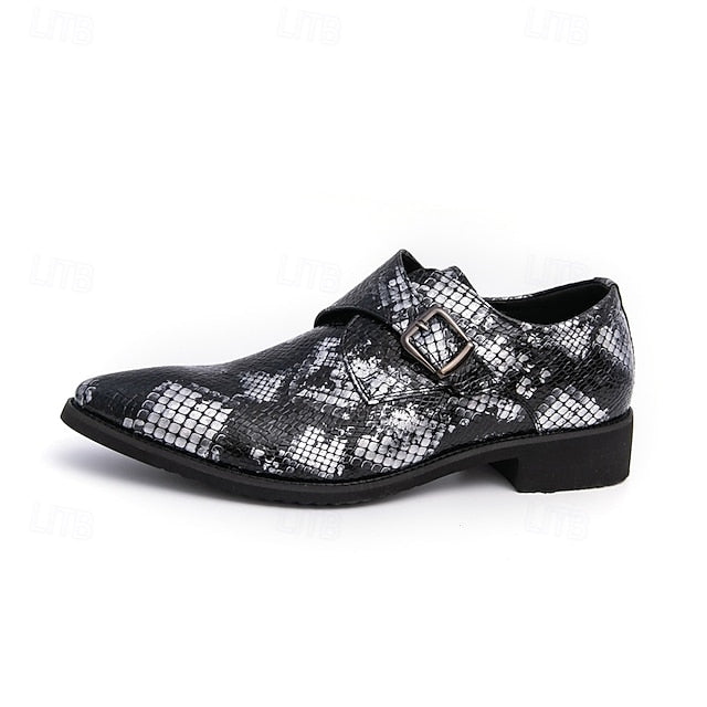 – Men Monk Classic Shoes Brown Strap Snake Print for Formal