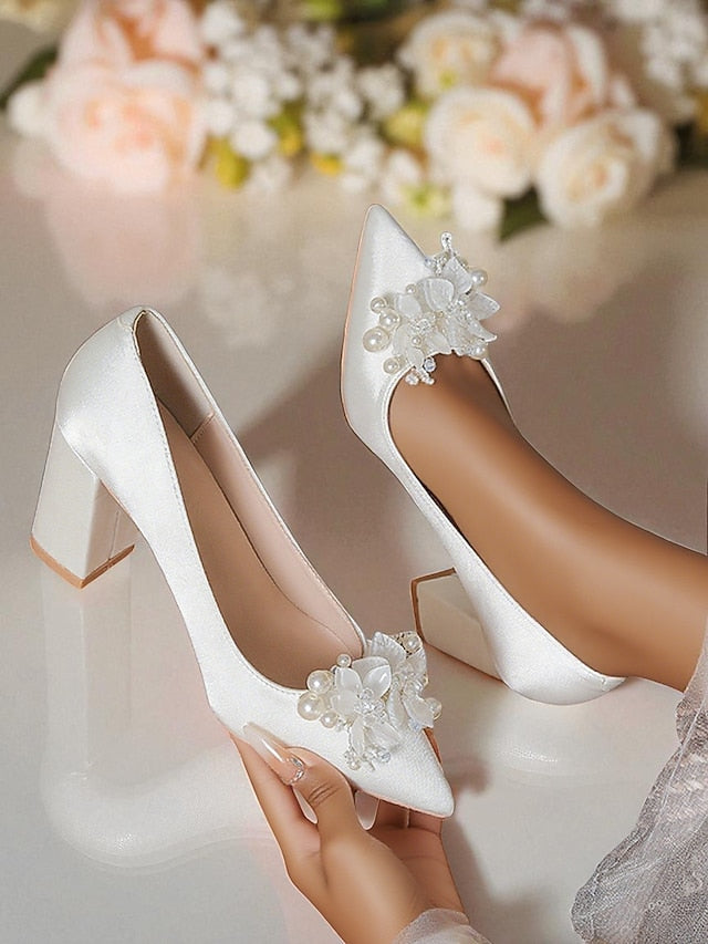 Wedding Crystal Heels Women's Pearl with and White