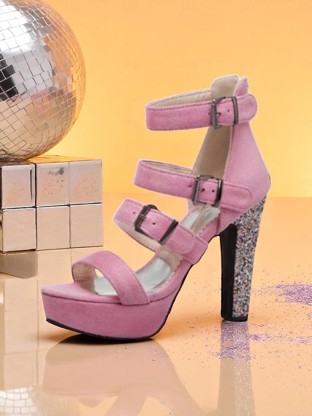 Women's with Sandals Suede Brown Heel Glitter High Platform