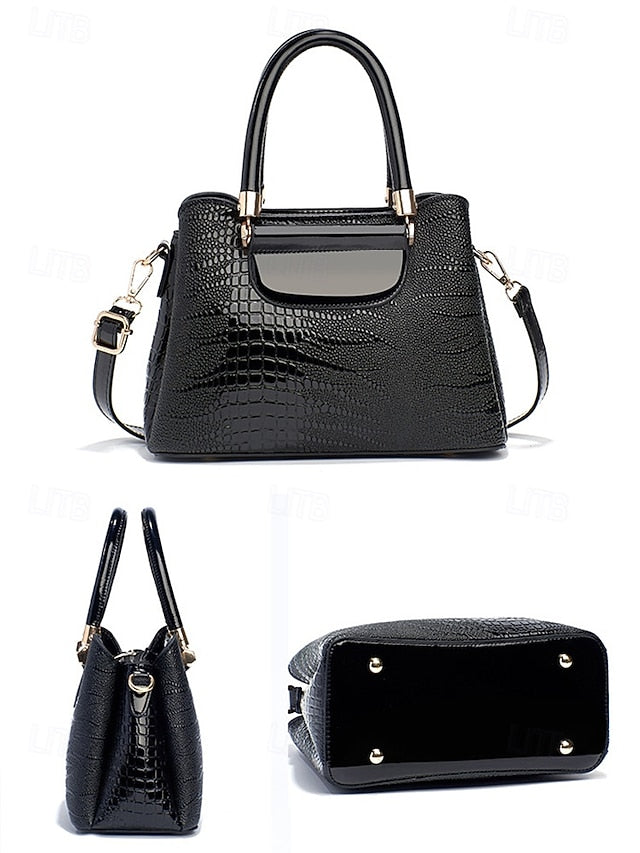 Elegant Croc-Embossed Faux Leather Handbag – Stylish Top