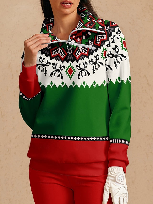 Women's Golf Pullover Sweatshirt Red Long Sleeve Top Ladies