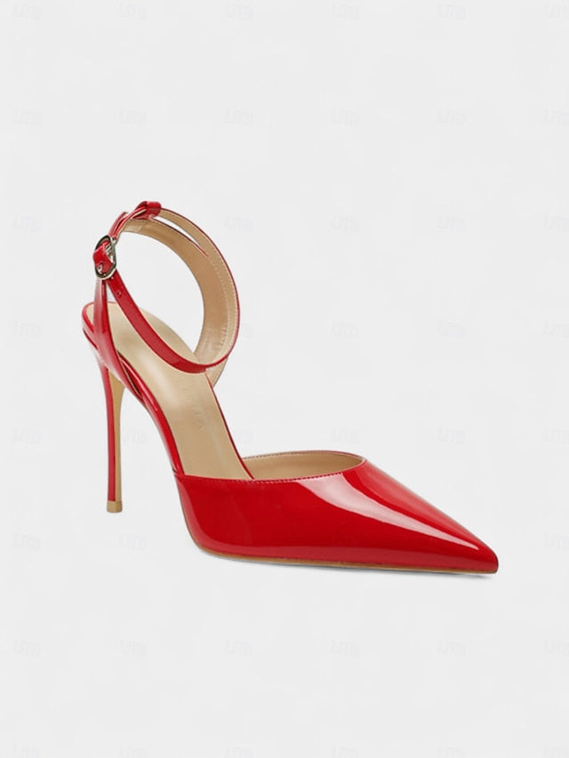 Patent Stiletto Heels Nude Leather Women's Slingback -