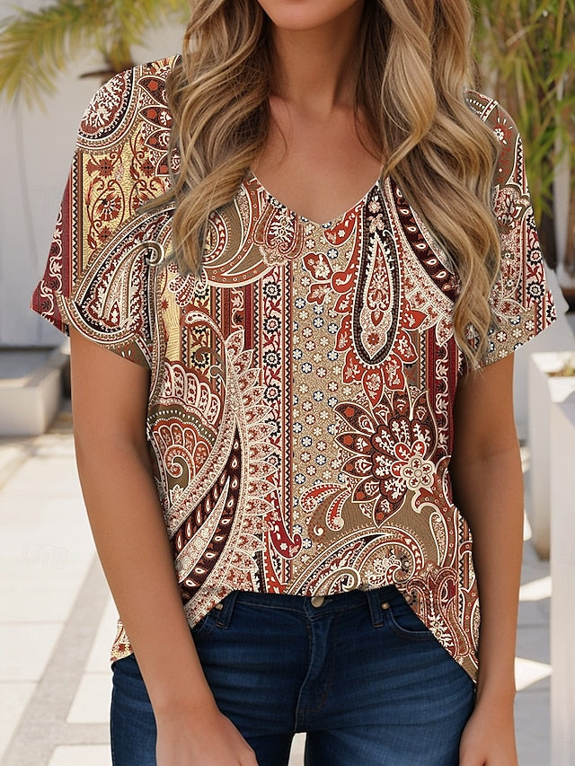 Women's T Shirt Boho Blouse Graphic Geometric Paisley