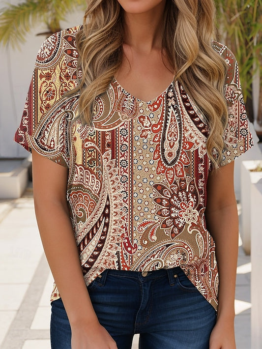 Women's T Shirt Boho Blouse Graphic Geometric Paisley