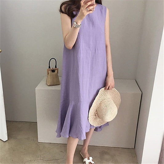 Women's Midi Dress Casual Dress Cotton Linen Dress Elegant