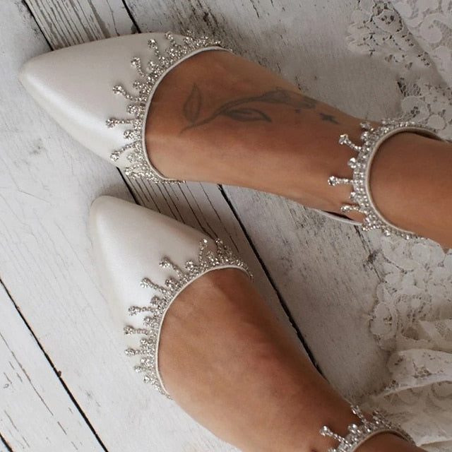 Wedding with Elegant Shoes Women's Flats Bridal White –