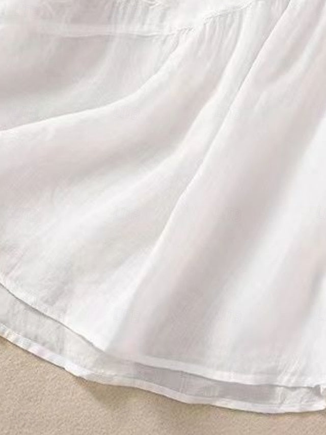 Women's Shirt Cotton Linen Shirts Blouse Solid Color Basic