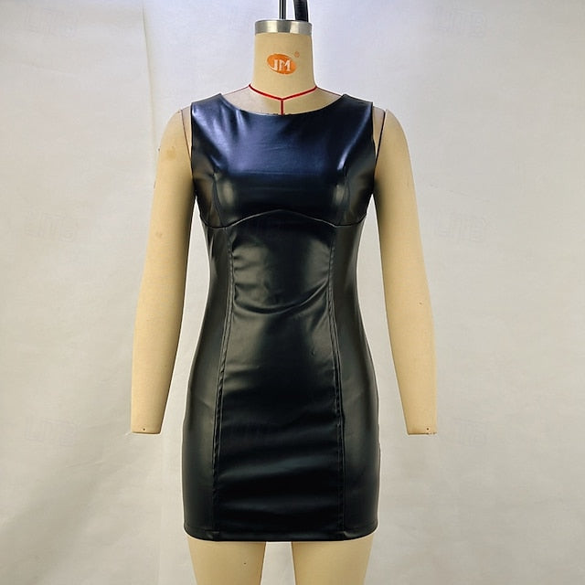 Women's Mini Dress Leather Dress Bodycon Dress Fashion