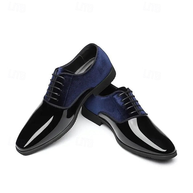 Finish White Men's Blue Glossy Velvet Shoes and with