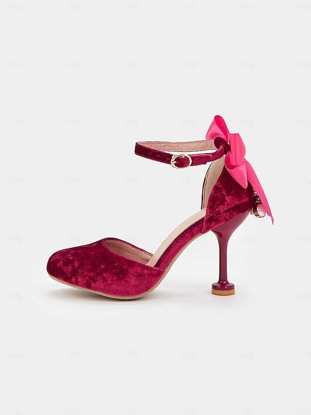 Burgundy Jane and Big Heels Mary with Velvet Women's Bow
