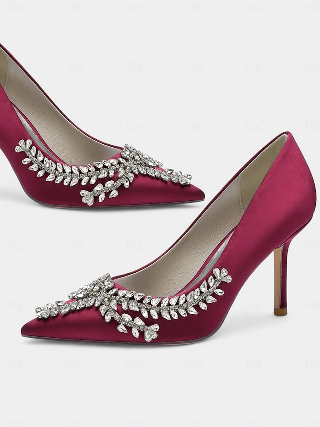 – Rhinestone-Embellished Satin Stiletto Heels Women's
