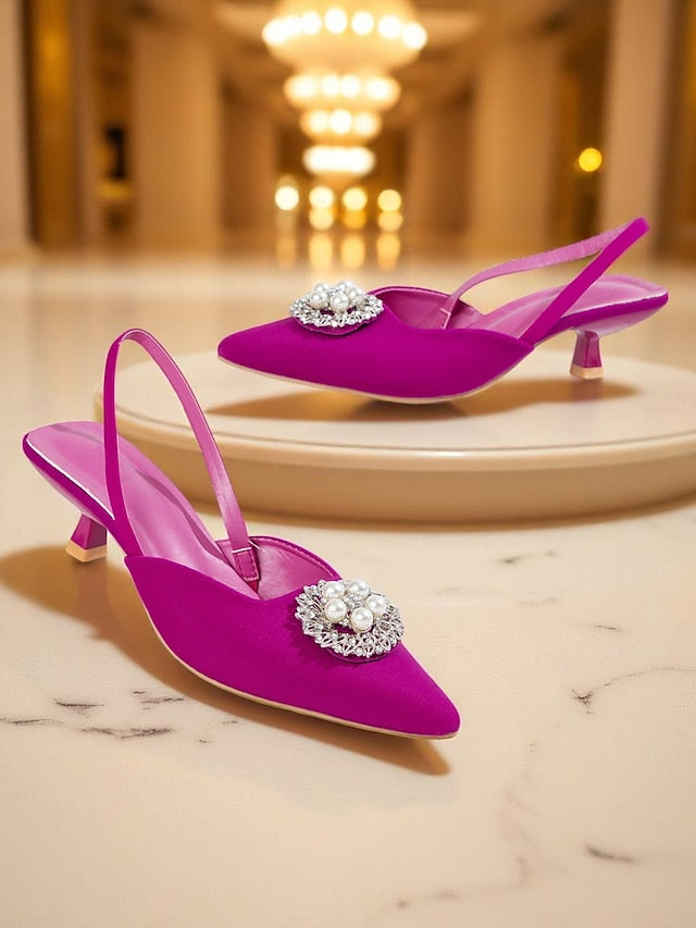 Women's and Blue Satin with Slingback Pumps Pearl