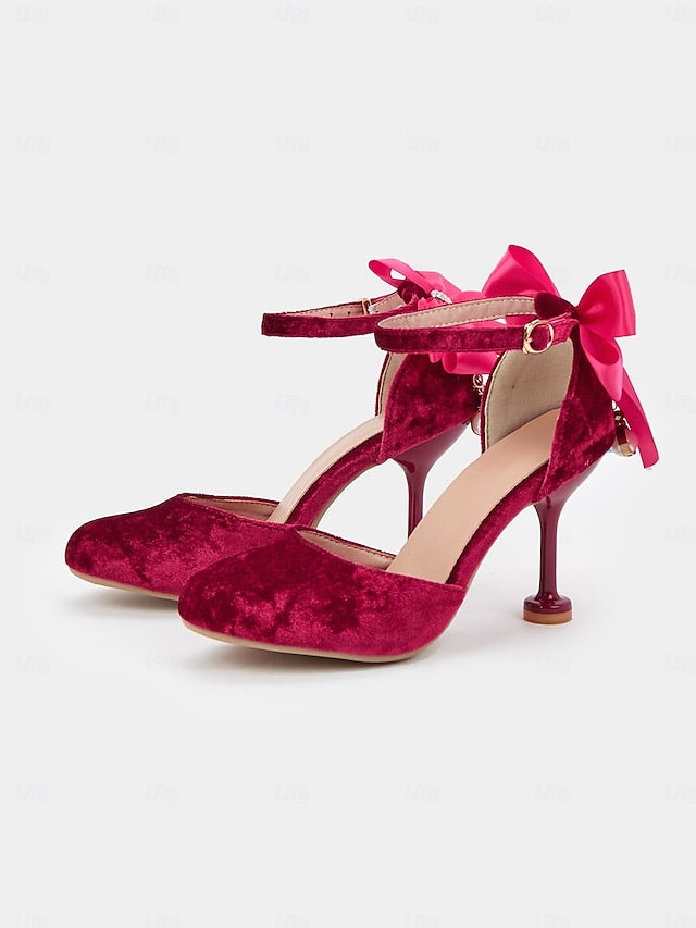 Burgundy Jane and Big Heels Mary with Velvet Women's Bow