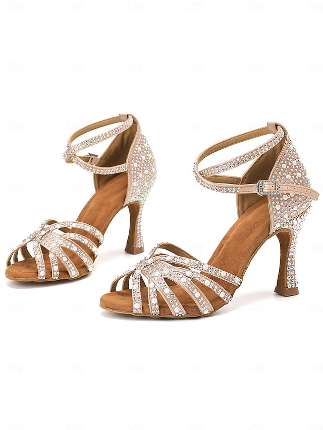 Latin High Tan Heel Rhinestone-Embellished with Dance Sandals