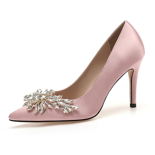 Women's High Heels Pink Rhinestone Satin – Elegant