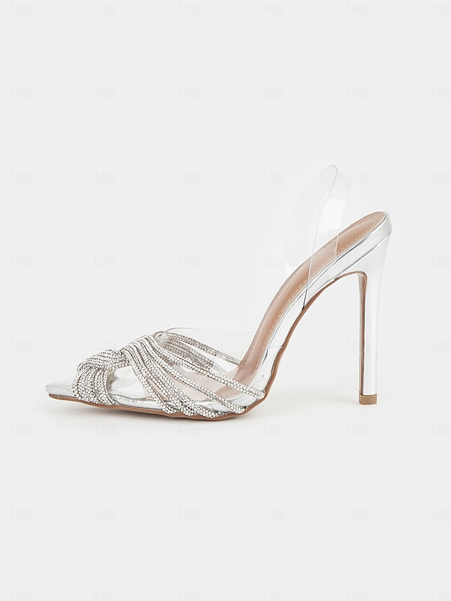 with Silver Transparent Stiletto Sandals Straps Rhinestone –