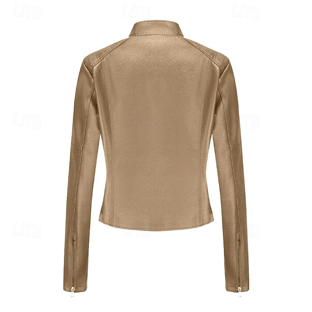 Leather Pocket Comfortable Women's Zipper Jacket Faux