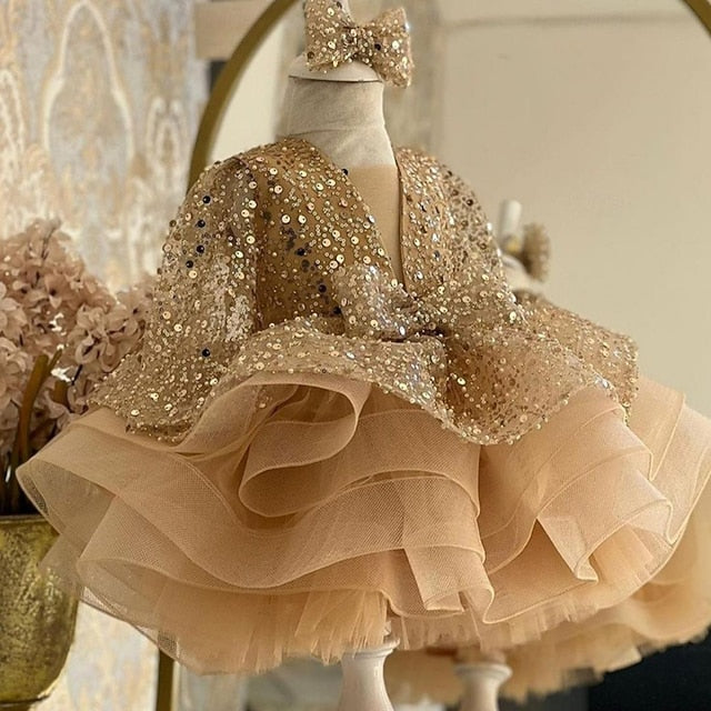 3/4 Kids Color Party Sleeve Length Dress Solid Girls'