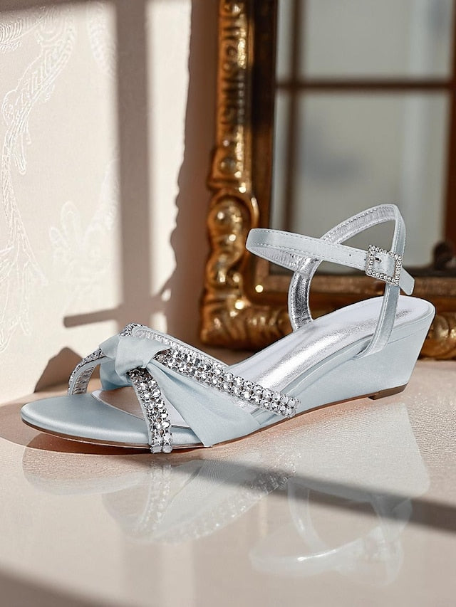 Knot Green Wedge Sandals - Satin Women's Rhinestone