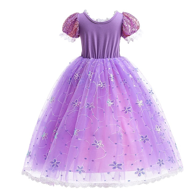 Rapunzel Cloak Princess Dress Cosplay Flower Girl