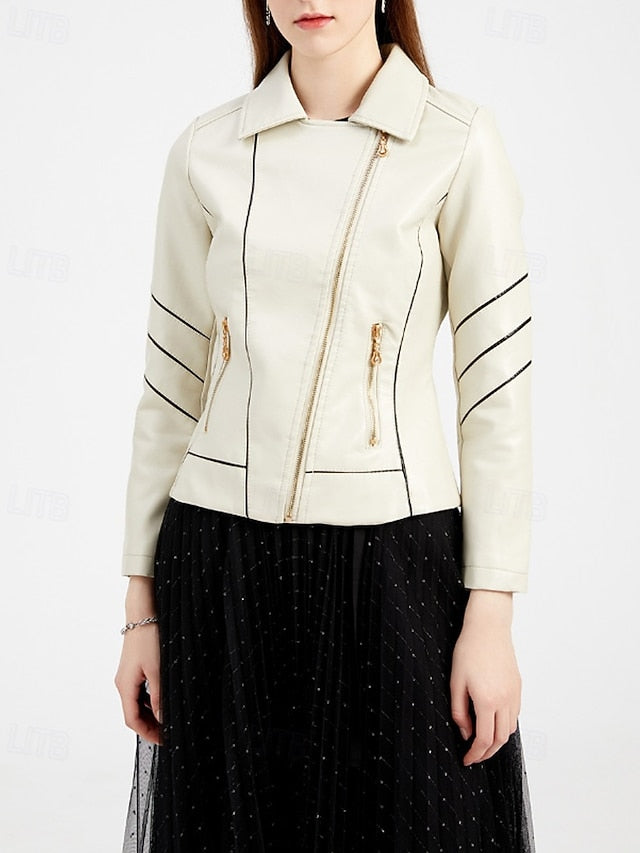 Women's Zipper Comfortable Faux Jacket Leather Pocket