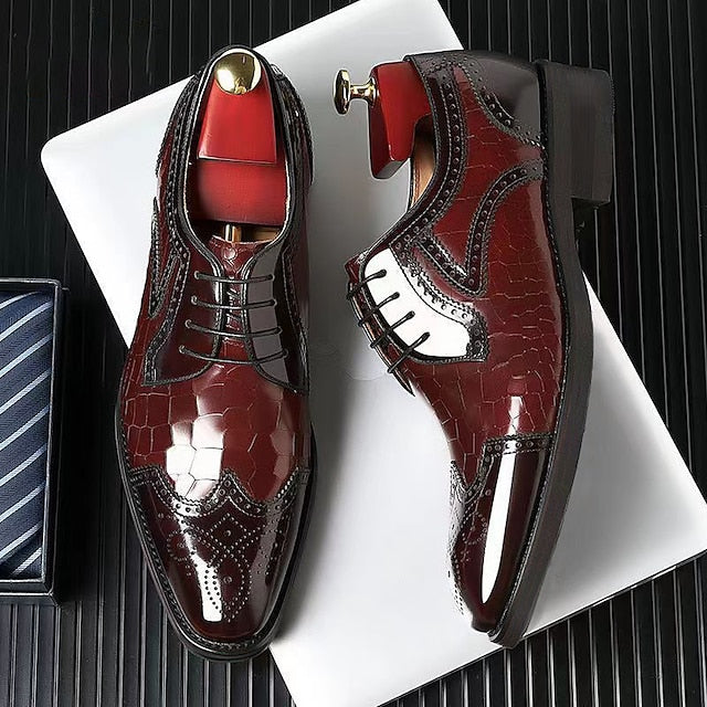Burgundy Oxford with Shoes Men's Leather Patent Brogue