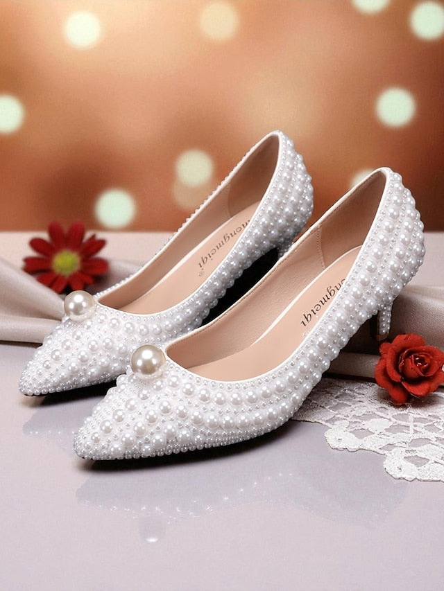 Matching Heel Pumps Kitten and Women's Pearl-Embellished
