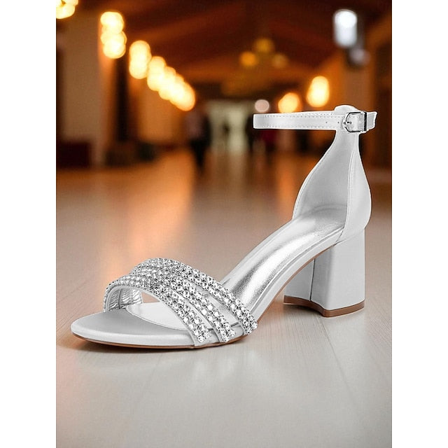 with Women's Block Sandals Satin Rhinestone Heel Purple