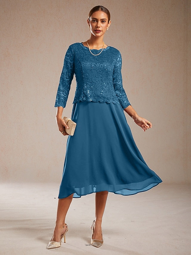 Women's Midi Dress Chiffon Dress Elegant Wedding Guest