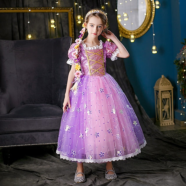 Cloak Dress Girl Flower Cosplay Rapunzel Princess