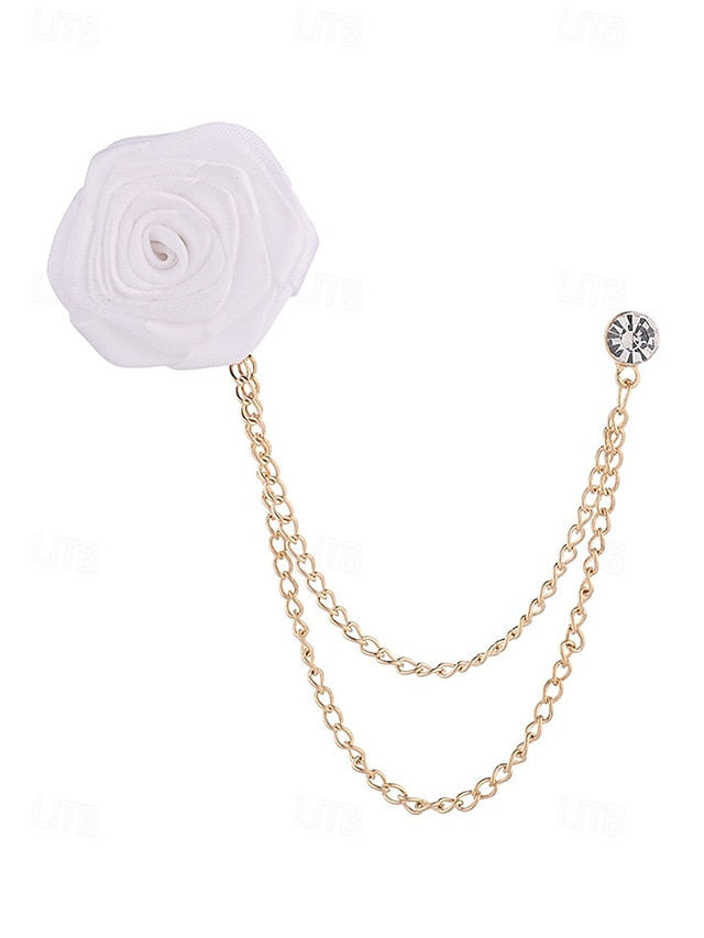 Chain Lapel Red with Gold Men's Rose Elegant – Pin