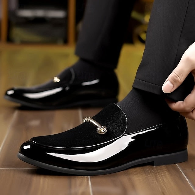 Leather Men's Decorative with Faux Green Loafers Loops Gold